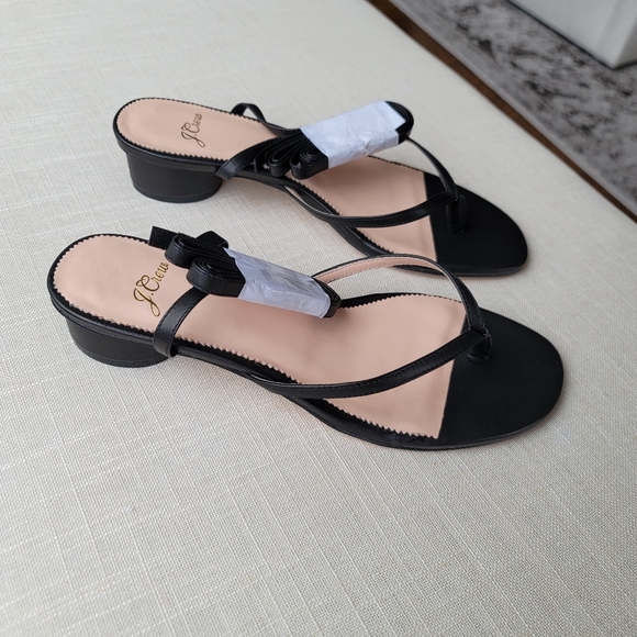 New! J.Crew sz 7.5 Black Leather Ankle-wrap thong sandal shoe rounded heel NWT - Picture 3 of 9